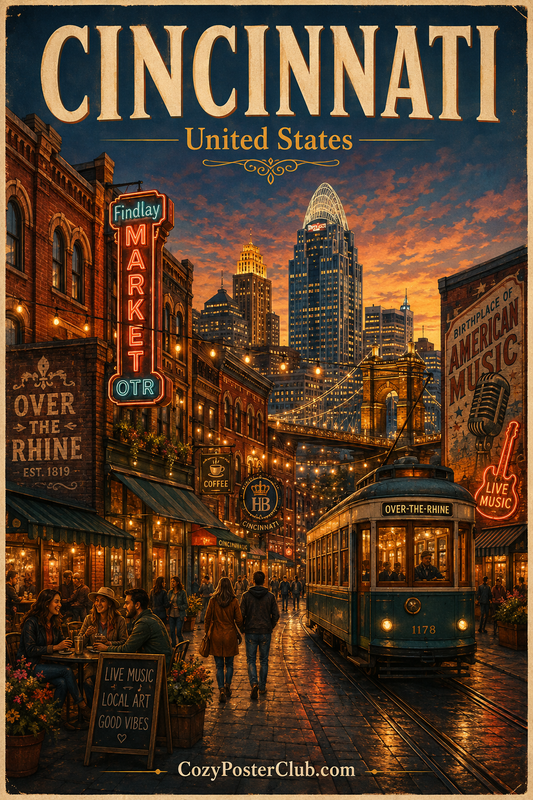 Vintage Cincinnati travel poster and city wall art