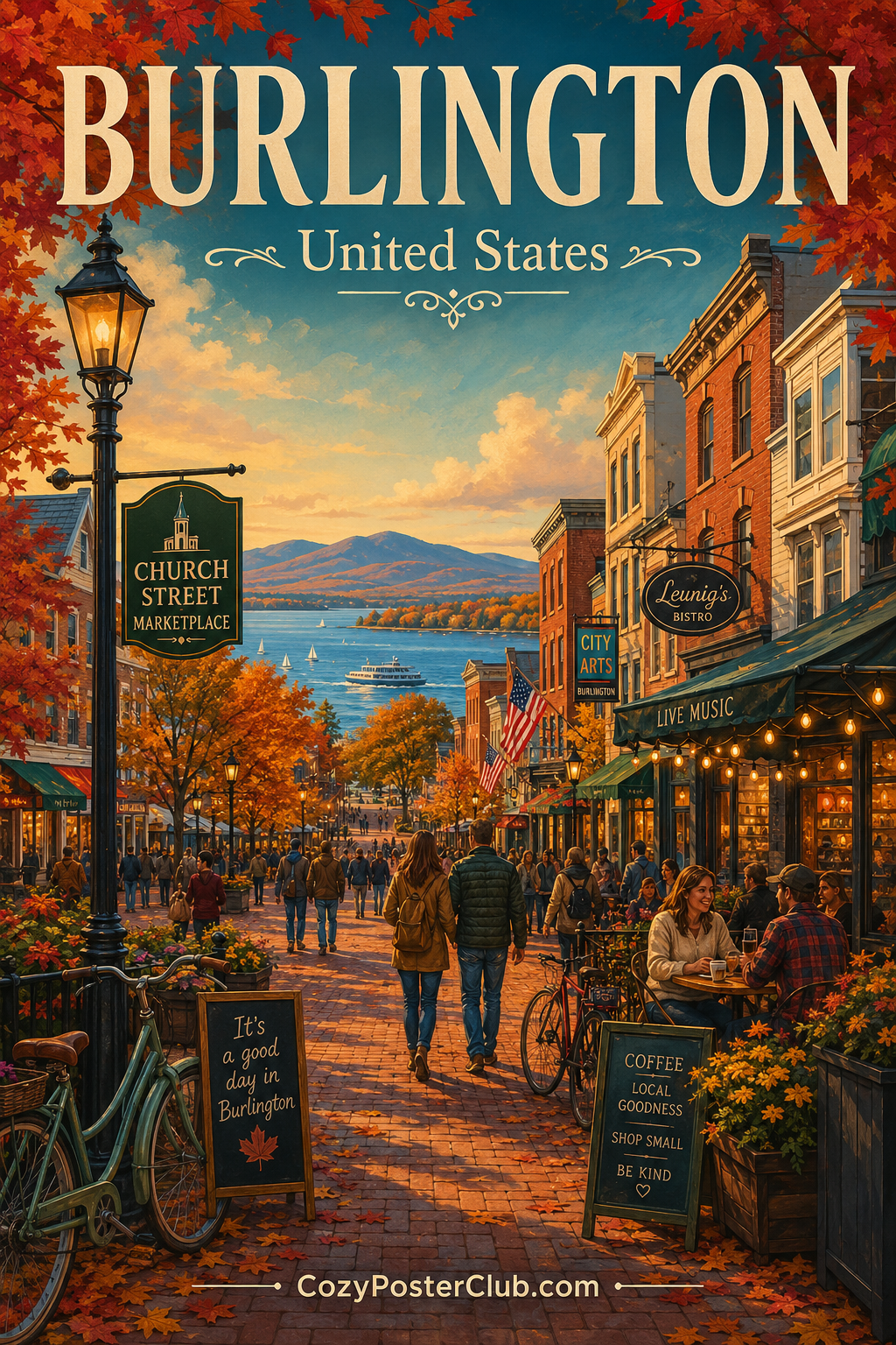 Vintage Burlington travel poster and city wall art