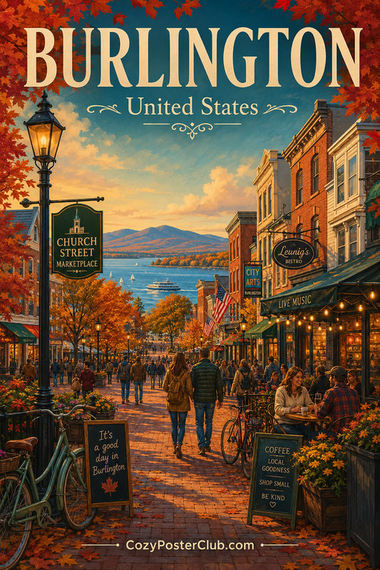 Vintage Burlington travel poster and city wall art