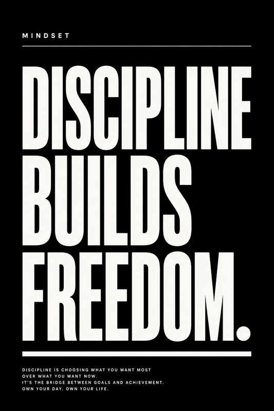Discipline Builds Freedom bold black and white motivational wall art poster