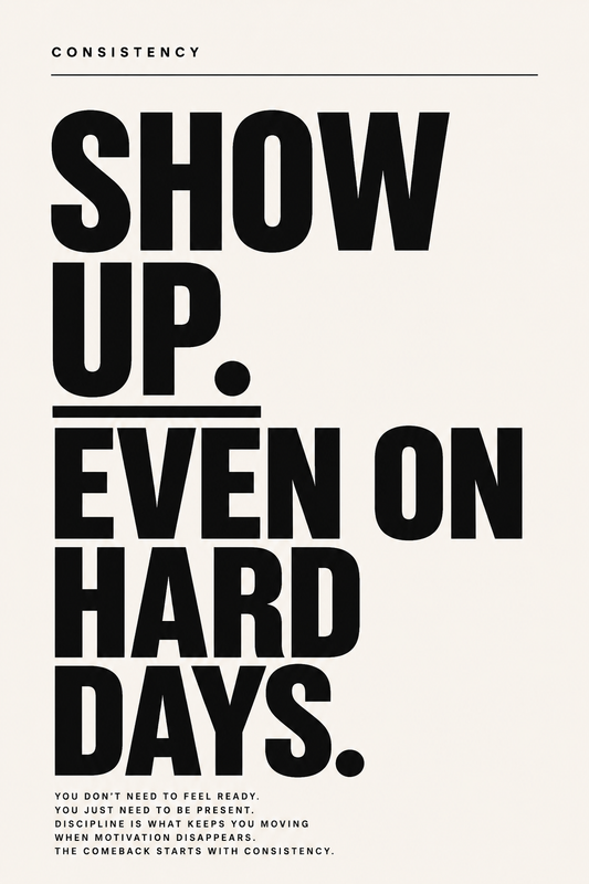 Show Up Even on Hard Days bold motivational wall art poster