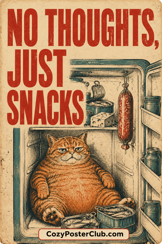 Funny Cat Snack Poster – Vintage Kitchen Wall Decor