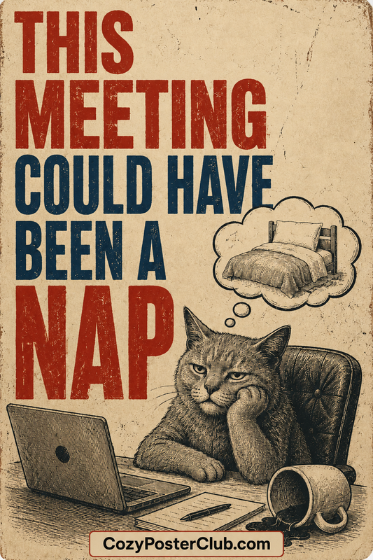 Funny Office Meeting Cat Poster – Work From Home Decor