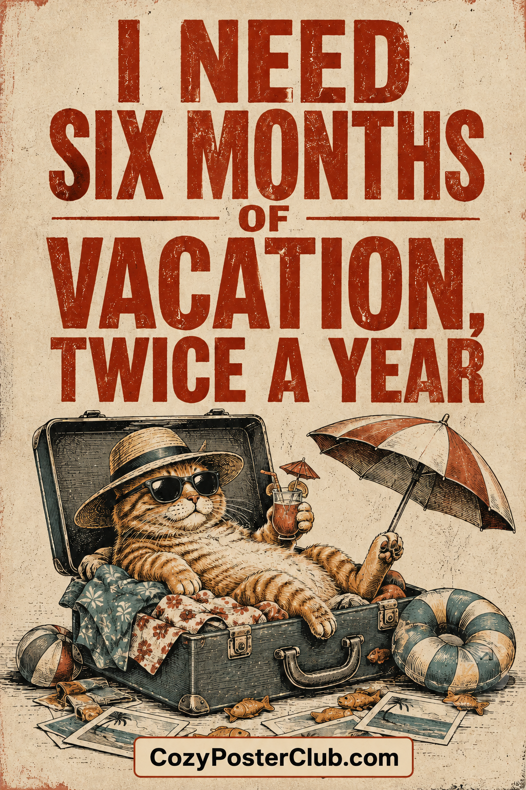 Funny Vacation Cat Poster – Retro Travel Wall Art