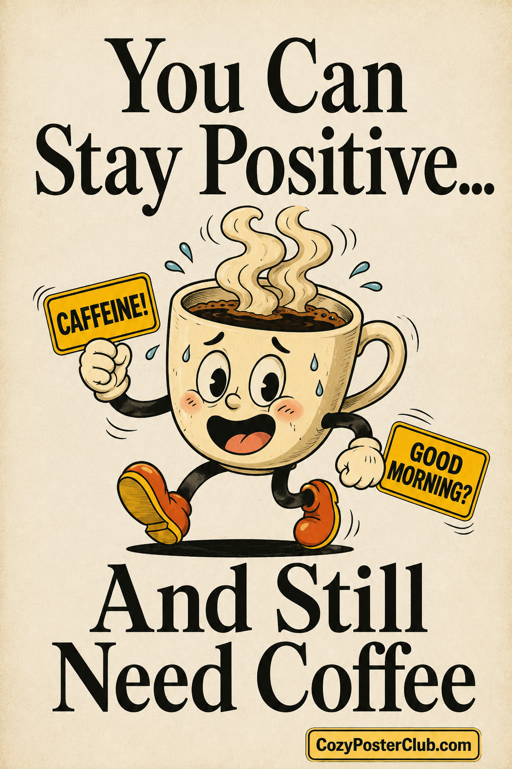 Stay Positive Need Coffee Poster – Funny Kitchen Wall Art