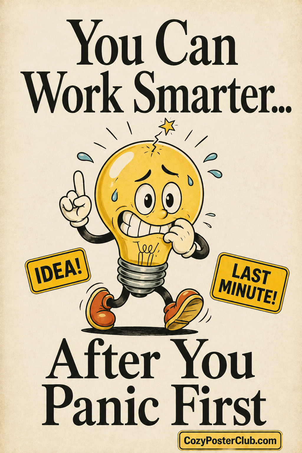 Work Smarter Panic First Poster – Funny Office Wall Art