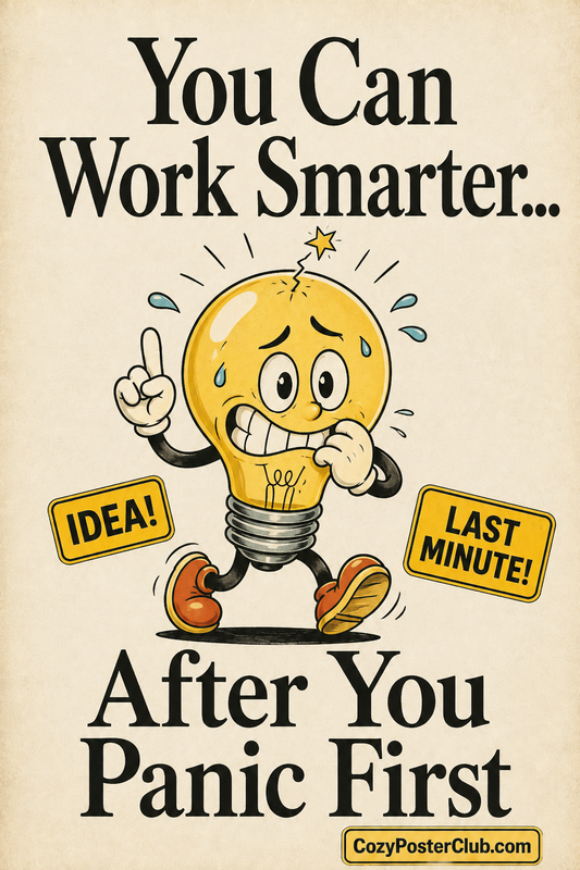 Work Smarter Panic First Poster – Funny Office Wall Art