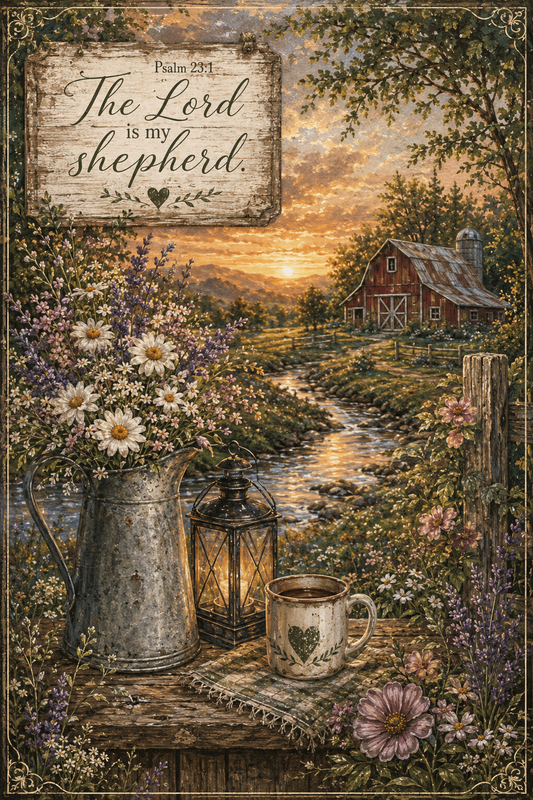 Psalm 23:1 The Lord is my shepherd Christian cottagecore wall art