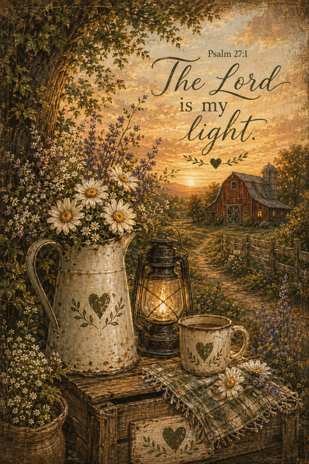 Psalm 27:1 The Lord is my light Christian cottagecore wall art