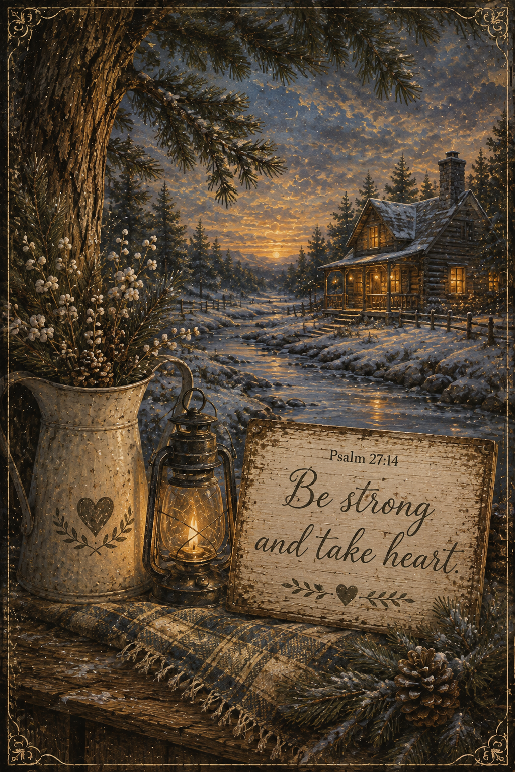 Psalm 27:14 Be strong and take heart Christian winter wall art