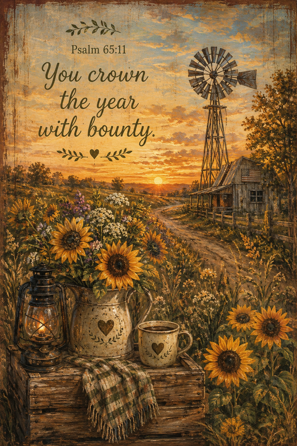 Psalm 65:11 You crown the year with bounty Christian farmhouse wall art