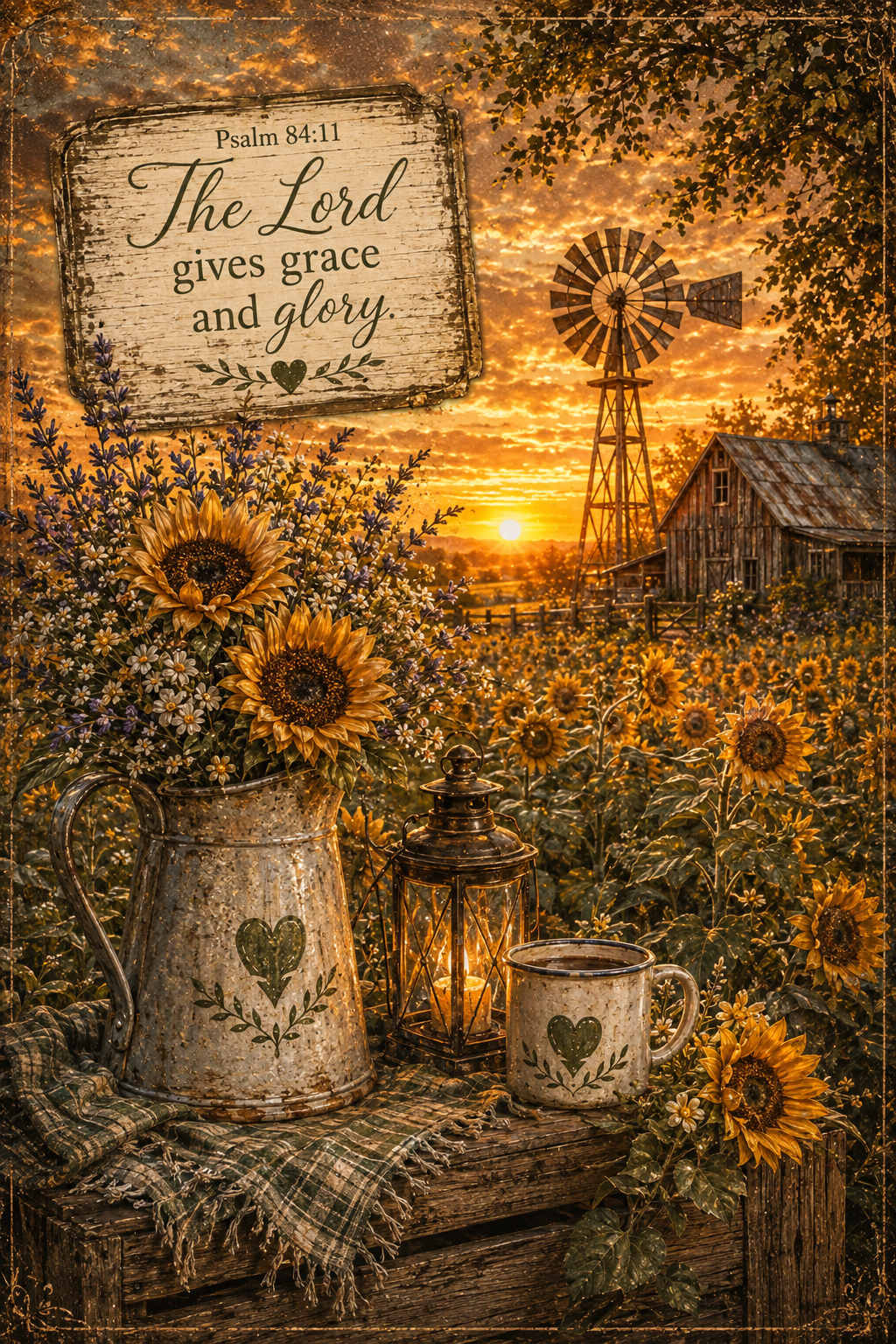 Psalm 84:11 The Lord gives grace and glory Christian farmhouse wall art