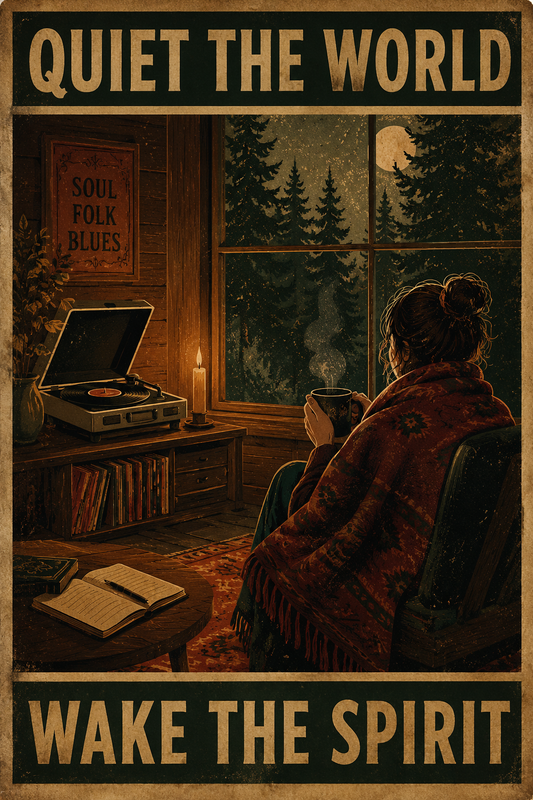 Quiet the World, Wake the Spirit — Vintage Cabin Music Poster