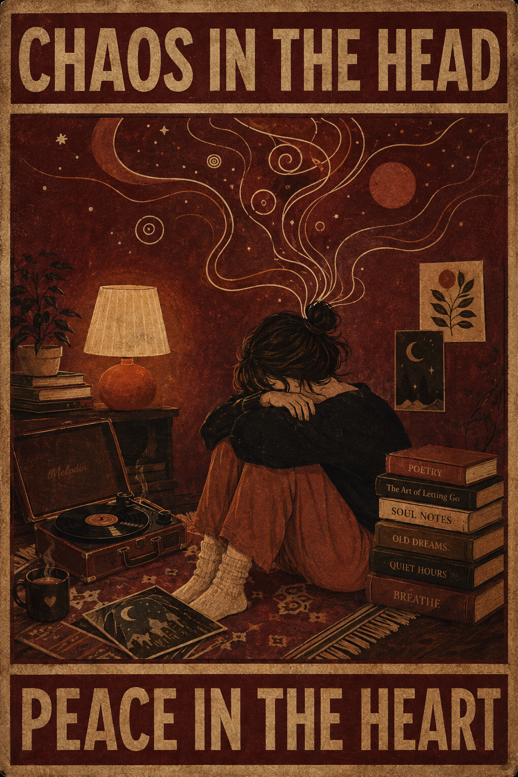 Chaos in the Head, Peace in the Heart — Retro Vinyl Poster