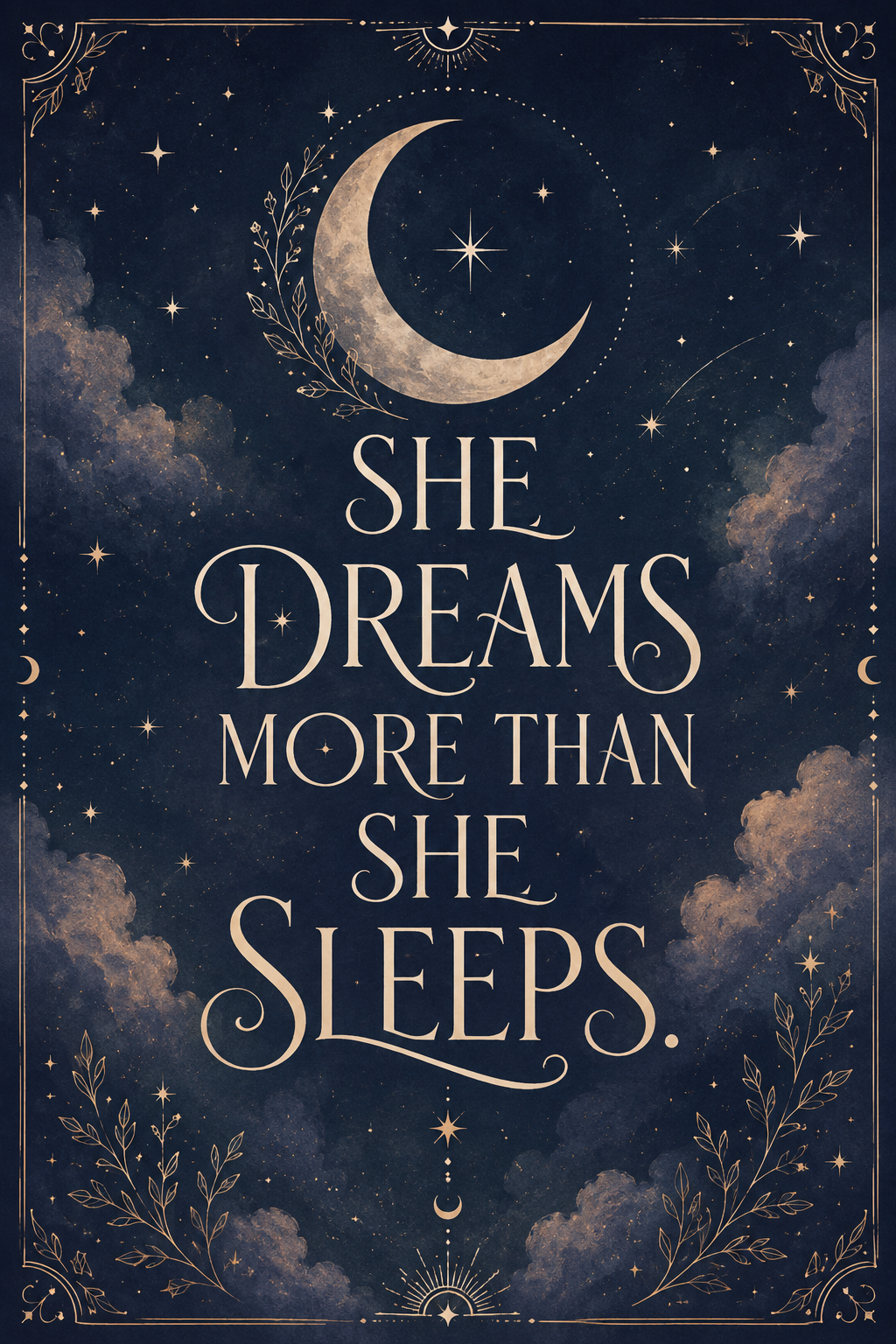 She Dreams More Than She Sleeps - Celestial Moon Wall Art Poster