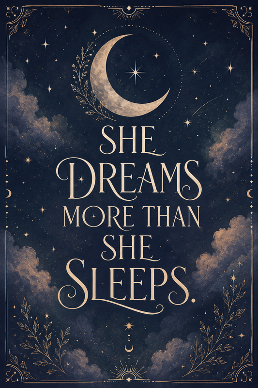 She Dreams More Than She Sleeps - Celestial Moon Wall Art Poster