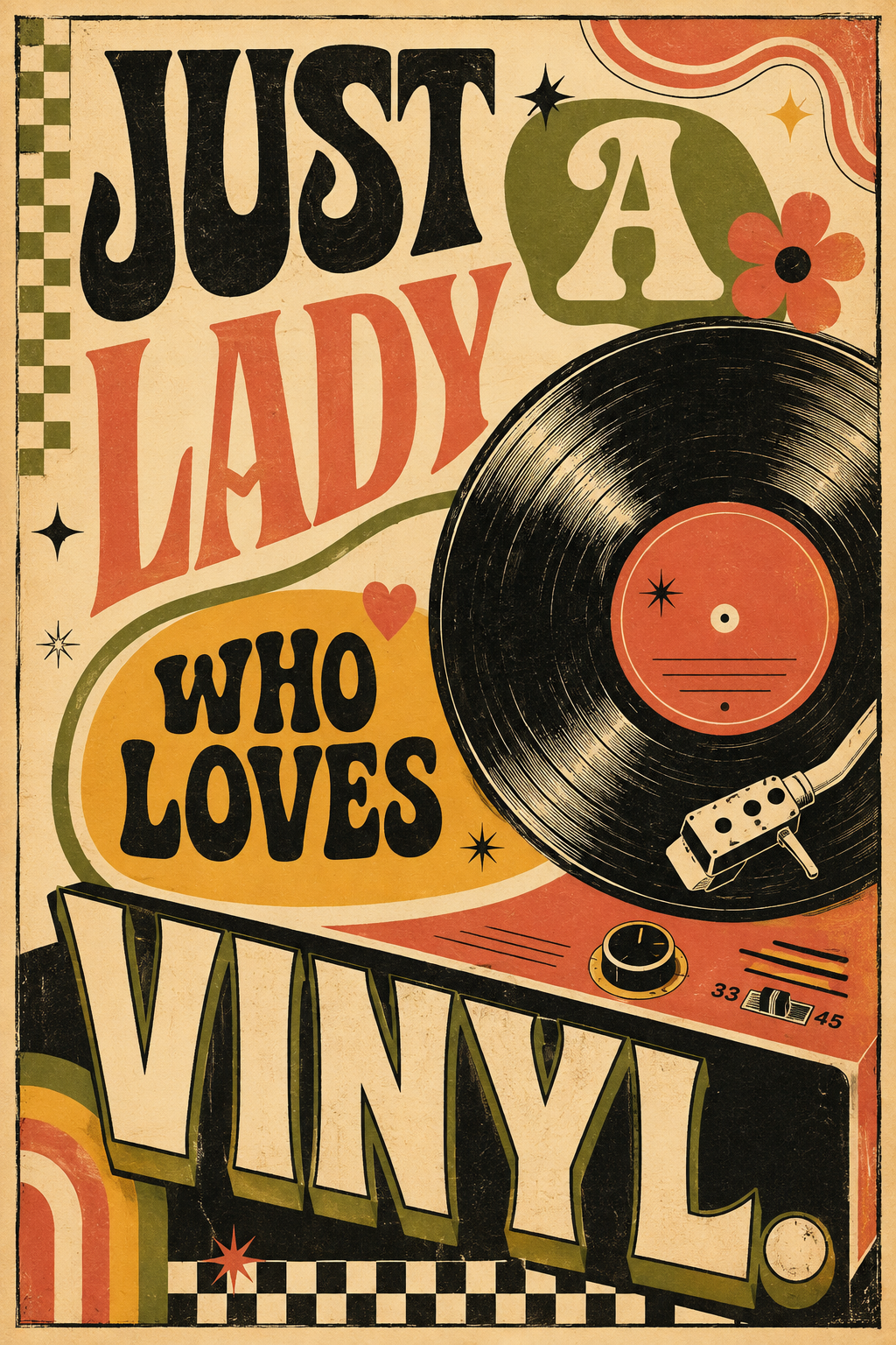Just a Lady Who Loves Vinyl - Retro Record Wall Art Poster
