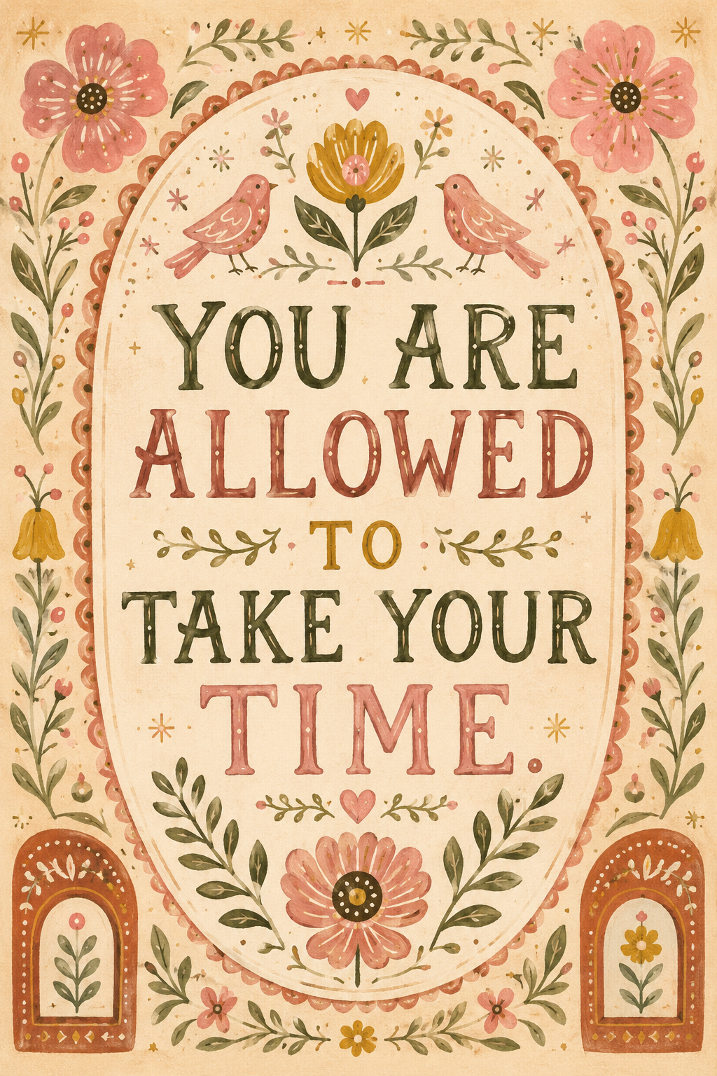 You Are Allowed to Take Your Time - Folk Floral Wall Art Poster