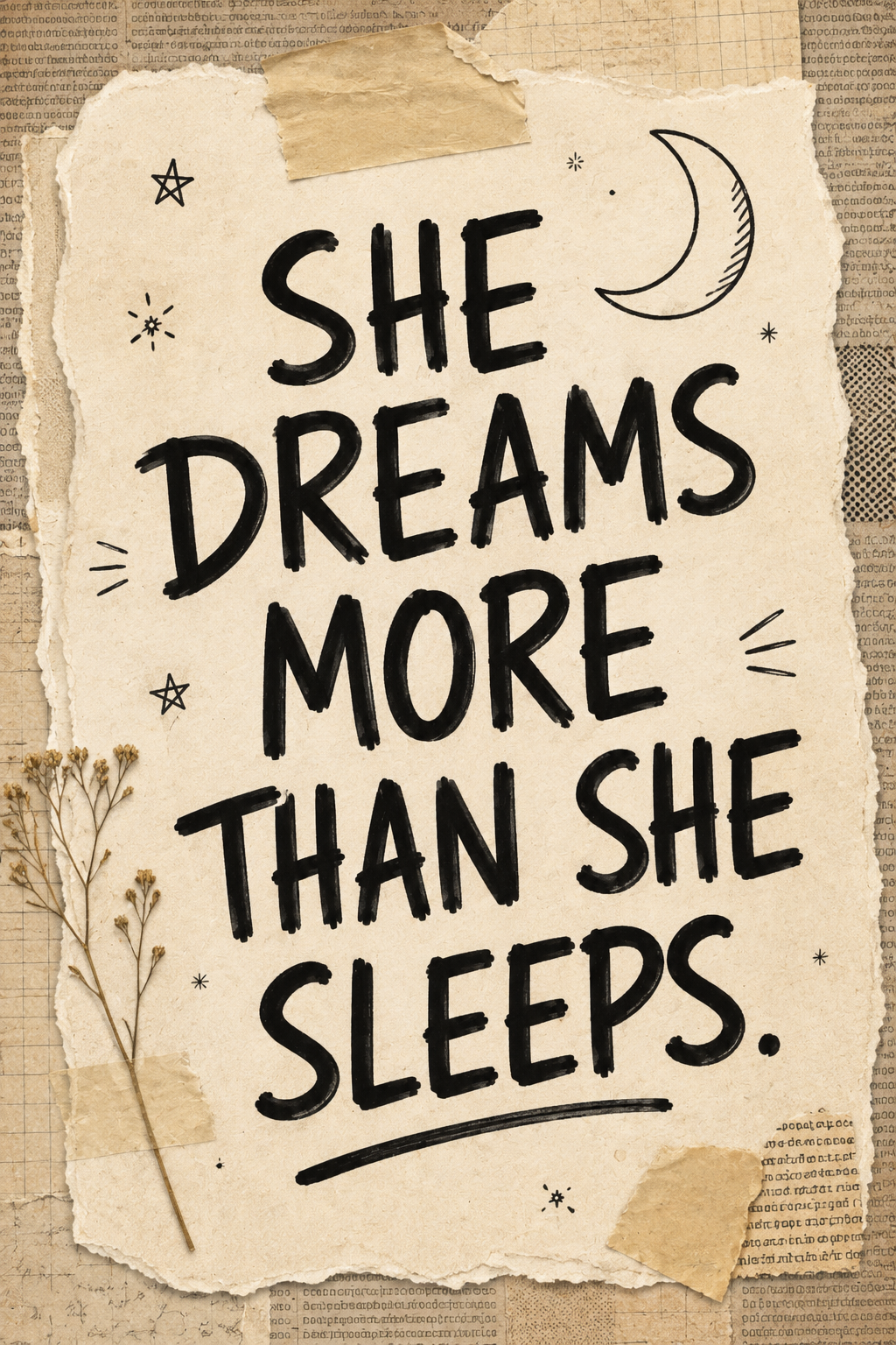 She Dreams More Than She Sleeps - Torn Paper Motivational Wall Art Poster