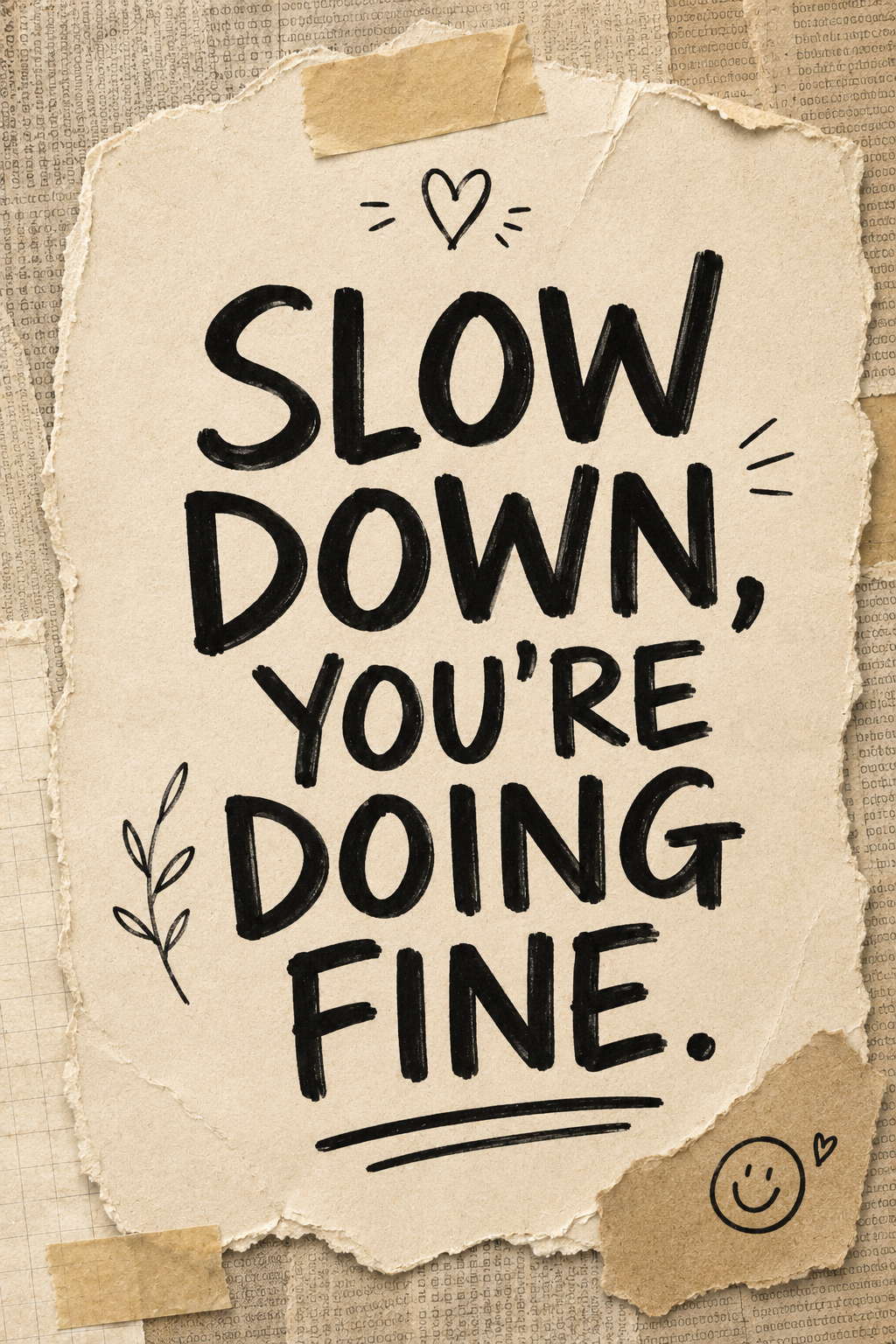 Slow Down You're Doing Fine - Torn Paper Motivational Wall Art Poster